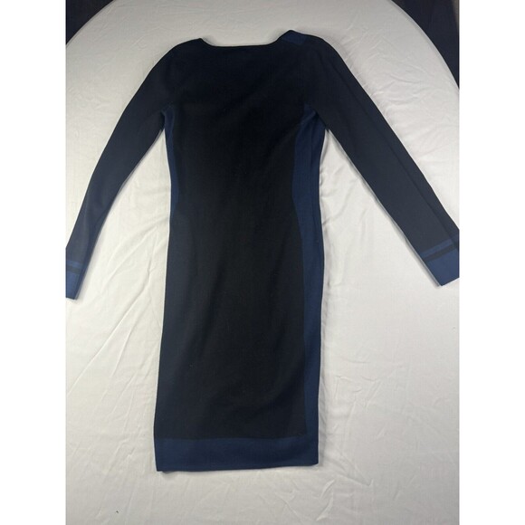 Max Studio Womens Small Long Rayon Dress Blue Black Striped Fitted Tight - Picture 6 of 8